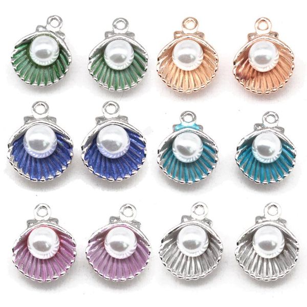 

charms 10pcs/lot 12x15mm alloy enamel pearl shell pendants for bracelet necklace jewelry making diy woman earring findings, Bronze;silver