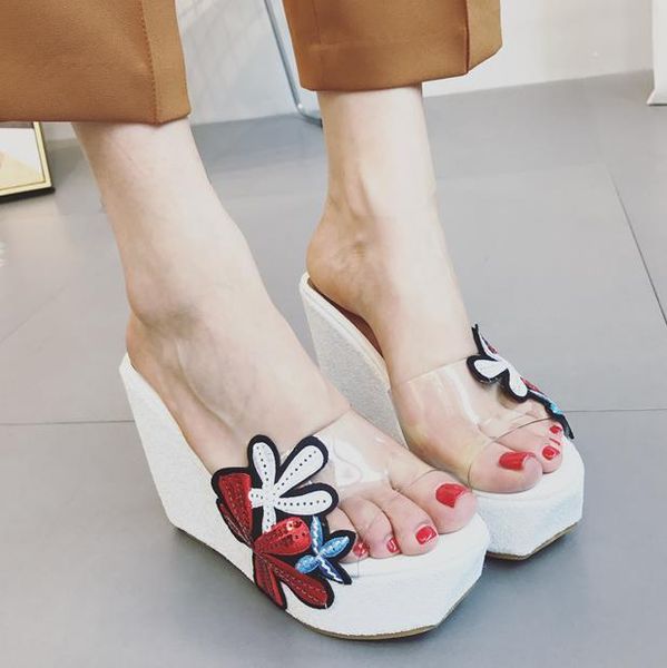 

sandals white appliques flower slides platform wee sequined fashion luxury designer women shoes size 34 to 40 tradingbear, Black