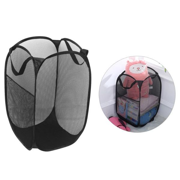 

2pcs mesh popup laundry hamper clothes -up basket for kids room college dorm travel(black) storage & organization