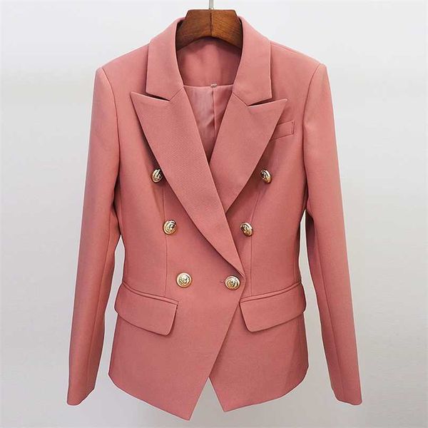 High Street St Runway Designer Blazer Mulheres Clássico Leão Botões Duplo Breasted Slim Encaixe Jaqueta Rosa Rosa 210930