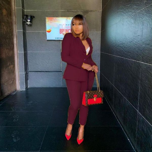 

women's fashion casual suit two-piece office two piece pants, White