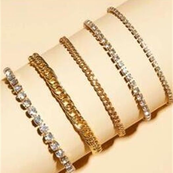 

51596 claw chain full diamond foot chain creative simple temperament five piece set foot chain, Red;blue