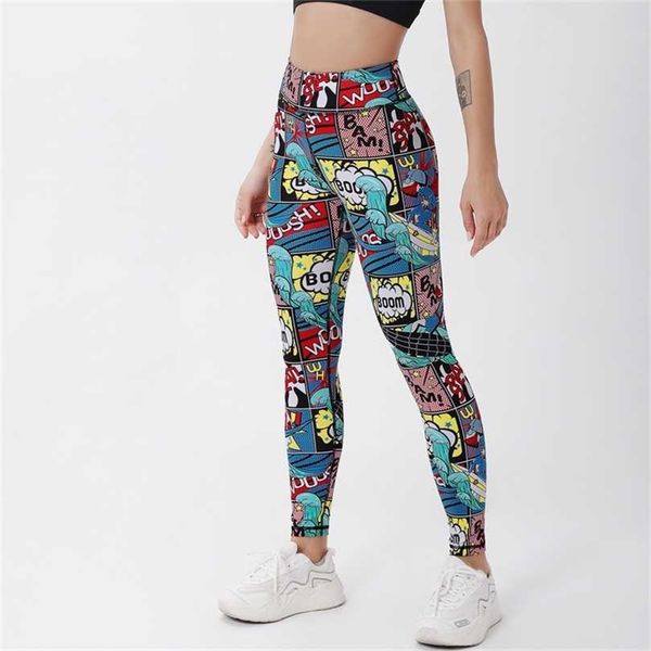 Leggings a vita alta Push Up Game BOOM Leggins con stampa di cartoni animati Sport Donna Corsa Pantaloni da palestra Energy Girl 211204