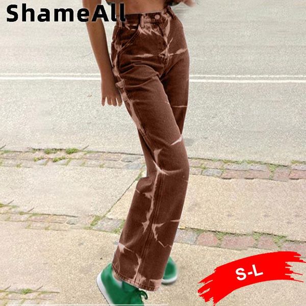

brown graffiti painting straight jeans street y2k vintage indie aesthetic baggy wide leg gray denim pants melody paperbag jean women's, Blue
