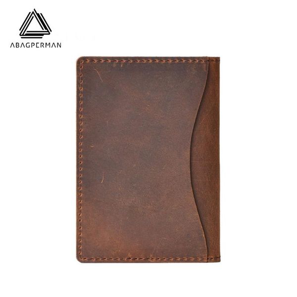 

card holders genuine leather holder retro cowhide id solid minimalist style for men women, Brown;gray