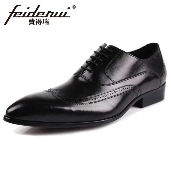 

dress shoes vintage genuine cow leather men's handmade oxfords pointed toe wingtip man formal wedding carved brogue ymx220, Black