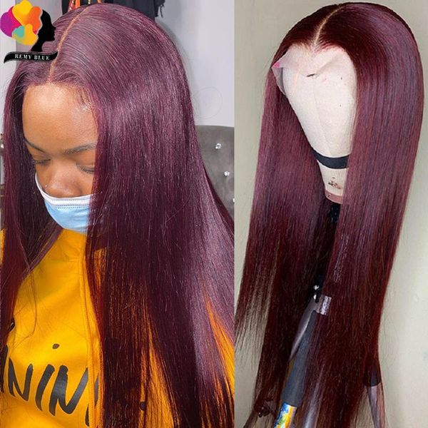 

lace wigs peruvian 99j burgundy straight front wig human hair pre-plucked transparent red remy 180%, Black;brown