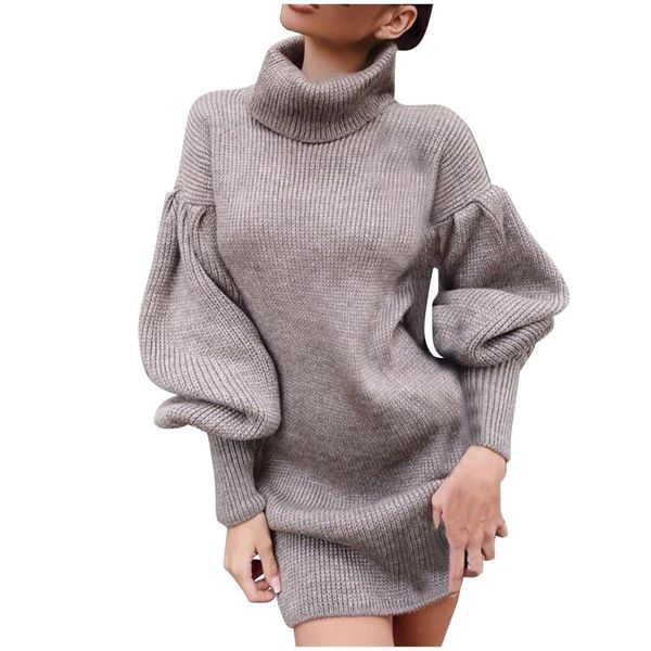 

casual dresses dress women's clothing appliques woman fashion solid lantern sleeve turtleneck long sleeves elegant, Black;gray