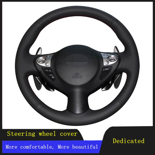 

steering wheel covers car cover black hand-stitched artificial leather for infiniti fx fx35 fx37 fx50 qx70 2014-2021 juke