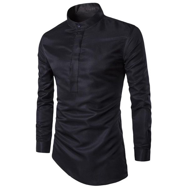 

men's casual shirts snowshine ylw autumn slim long sleeve irregular shirt solid blouse top, White;black