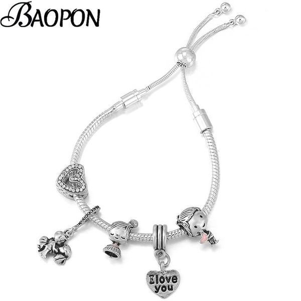 

charm bracelets 2021 trendy romantic boy girl bride beads bracelet with silver color chain for women fiancÃ© wedding jewelry gift, Golden;silver