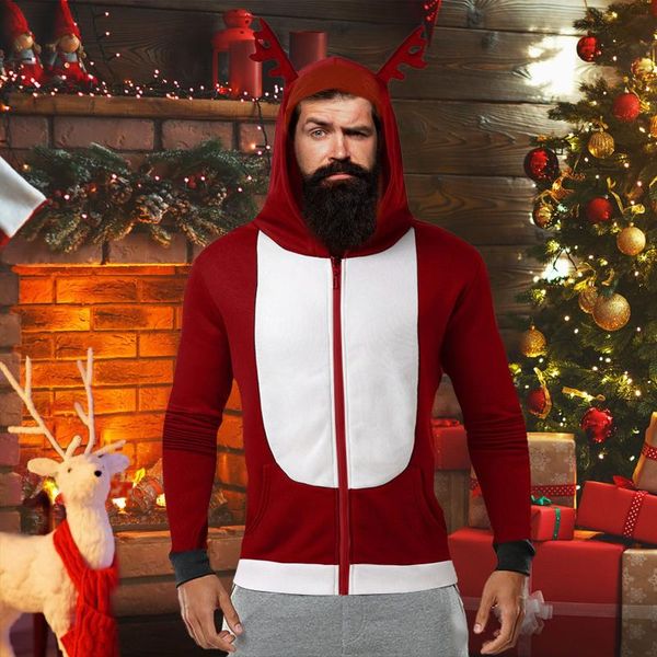 

men's jackets feitong christmas jacket cute patchwork autumn winter block long sleeve hooded zip coat party outdoor hoodies veste homme, Black;brown