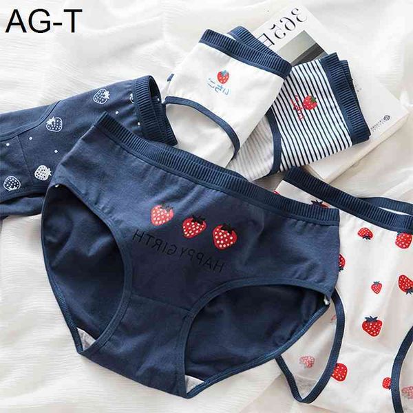 

sweet fruit 95% cotton girls underwear breathable printed strawberry panties sale women briefs lingerie wdc5974, Black;pink