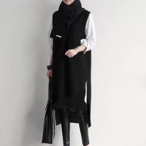 

women's vests women's cashmere sleeveless knit pullovers vest long waistcoat autumn winter sweater casual female shirt, Black;white