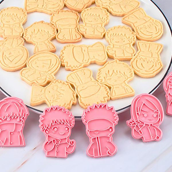 

baking moulds 6pcs anime jujutsu kaisen cookies cutter set tools 3d pressing cookie biscuit mold kitchen christmas halloween gift