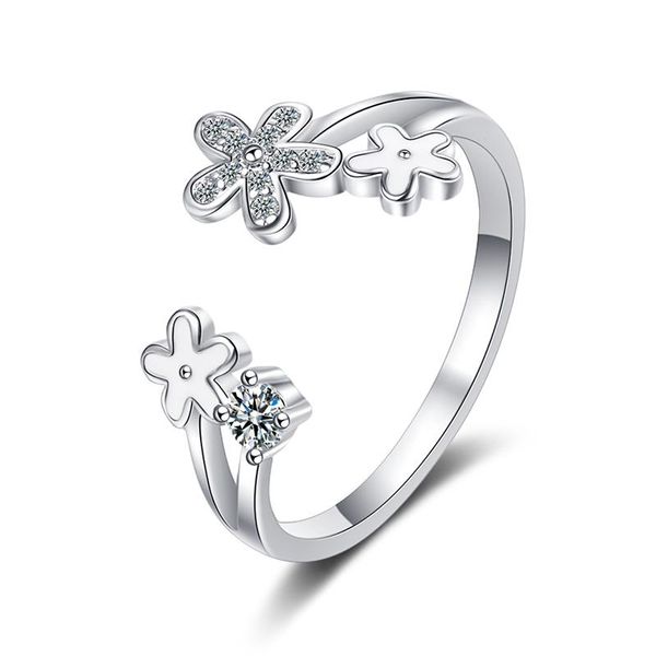 

women' trendy cute romantic flower rings small daisy crystal simple style opening ring band wedding jewelry for lady girls, Slivery;golden