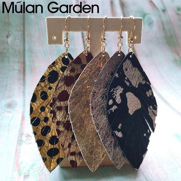 

dangle & chandelier leaf western cowhide leather earrings hair on animal print leopard feather tassel jewelry drop, Silver