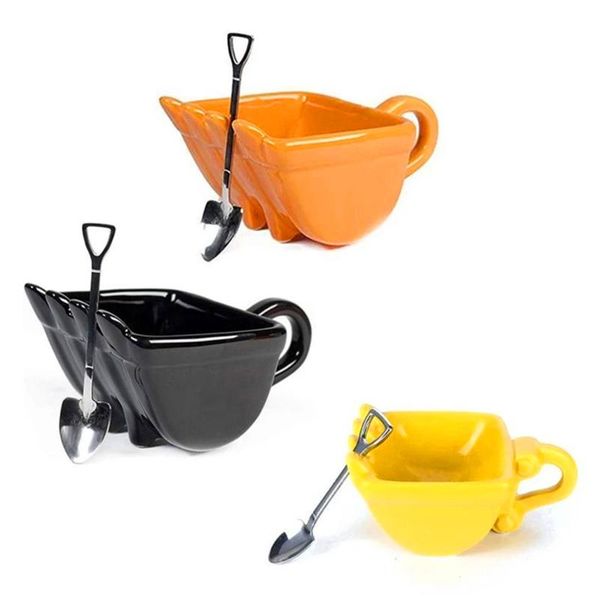 

mugs novel 340ml ceramics excavator bucket model coffee mug with spade shovel spoon for dessert funny cake cup gift canecas