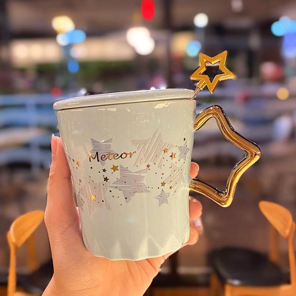 

mugs constellation ceramic cup with star handle european-style golden drinking large-capacity dormitory office mug lid