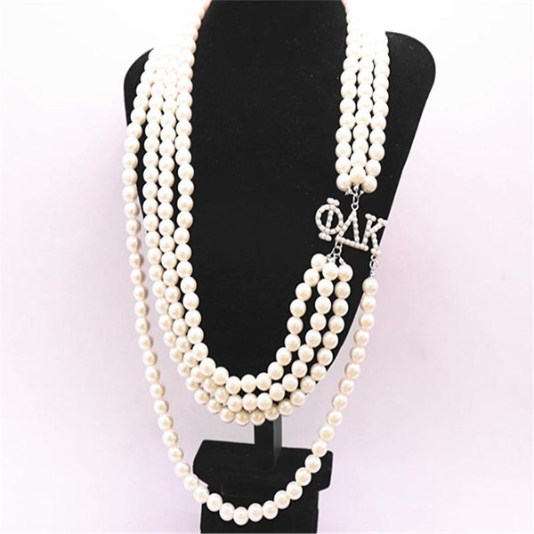 

pendant necklaces drop ship fashion handmade quality four layers imitation white pearl greek letters phi delta k sorority necklace, Silver