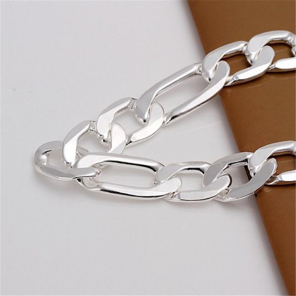 

link, chain silver color jewelry 12mm bracelet men women noble solid wedding party, Black