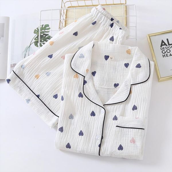 

summer cotton gauze pajamas sets womens sleepwears short sleeve pyjamas nightwear plus size cute heart shaped homewear, Black;red