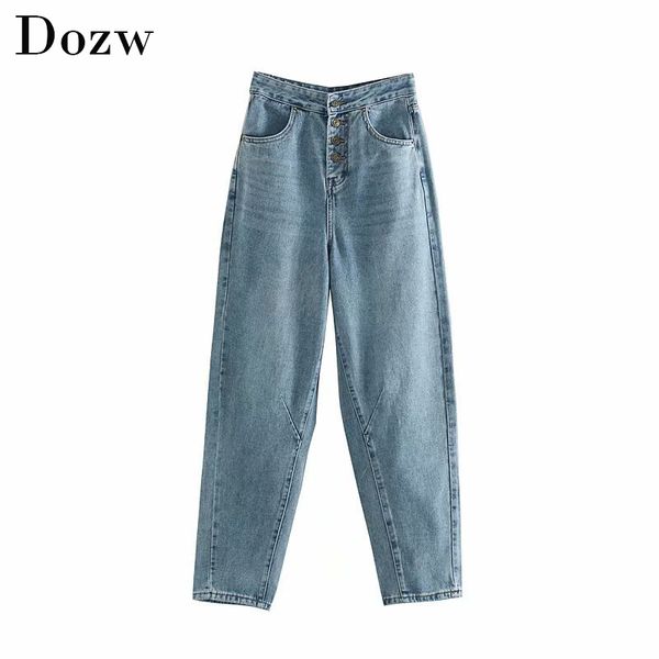 Jeans da donna a vita alta alla moda con bottoni streetwear Pantaloni harem in denim lunghi con tasche alla moda Pantaloni jeans da donna 210414