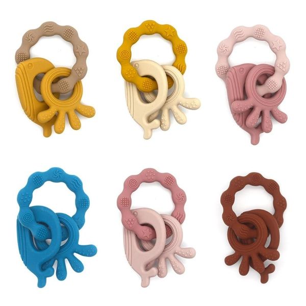 

pacifiers# baby silicone teether ring molar soother 3 in 1 ocs pendant bracelet rattle nursing teething chewing toy shower gifts for ne