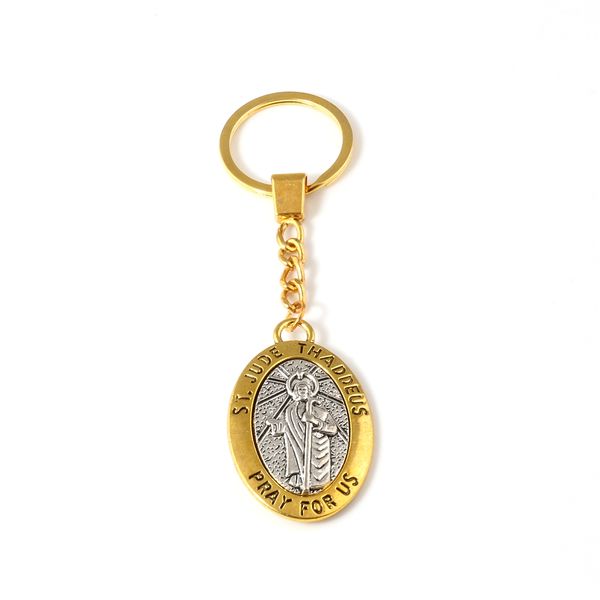 

10pcs keychain st jude thaddeus pray for us alloy charms pendants key ring travel protection diy jewelry a-550f, Silver