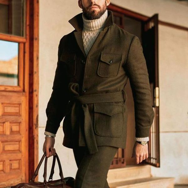 

men's trench coats 2021 autumn winter overcoat men fashion long sleeve slim solid business causal windbreaker jackets armygreen, Tan;black