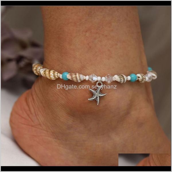 

vintage turquoise beaded starfish charm pendant anklets yoga bracelets dangle handmade beach seashell crystal hand chain statement odl fp8a2, Red;blue