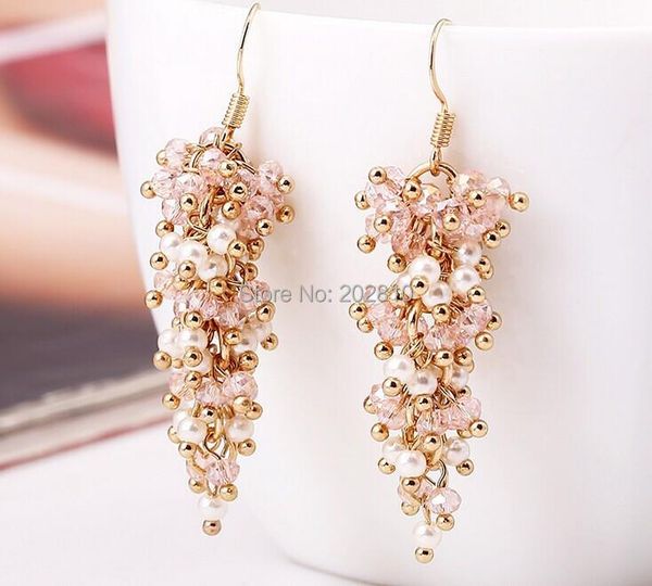 

type trendy women girls pearl earring gold-color pink crystal white long dangle drop earrings fine & chandelier, Silver