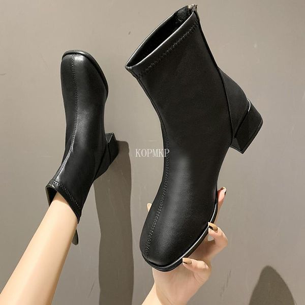 

boots winter 2021 fashion booties thick with shallow mouth plus cotton warm and comfortable high heel zip kopmkp ankle rome, Black