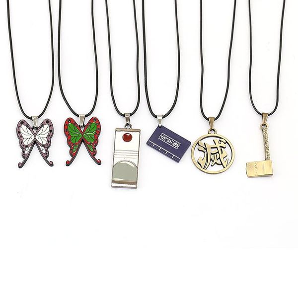 

pendant necklaces demon slayer: kimetsu no yaiba necklace men anime enamel butterfly kamado tanjirou rope chain jewelry kolye, Silver
