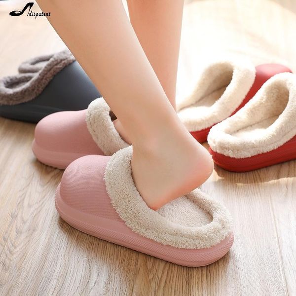 

adisputent woman slippers house for women warm fur home slipper indoor floor water-proof shoes unisex, Black