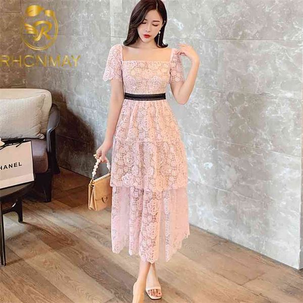 

runway summer embroidery pink dresses women short-sleeve slim high waist vestidos lady elegant vintage party woman 210506, Black;gray