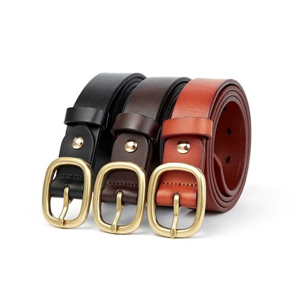 

belts women's girls lady full grain genuine leather waist dress strap jeans pants belt with solid brass buckle, Black;brown