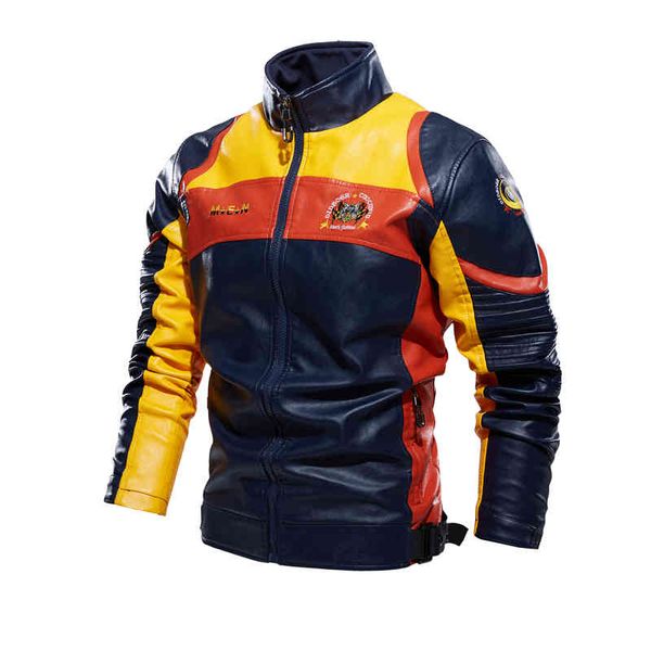 

vintage men's engine leather et, wool motorcycle et coat in autumn and winter 2021, Black