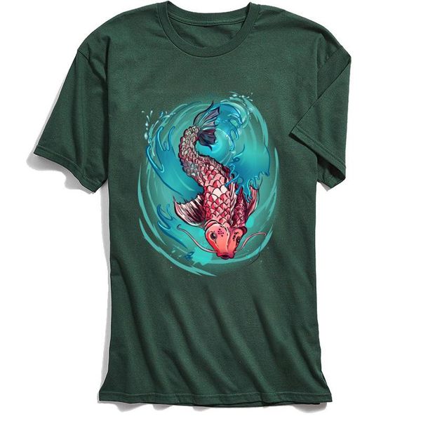 

men's t-shirts cosie clothing koi fish splash crewneck t shirts thanksgiving day tshirt short sleeve shirt 100% cotton green tees, White;black