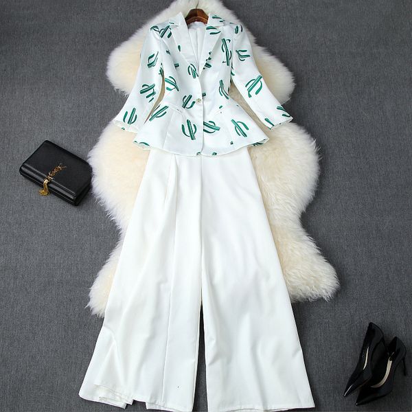 

dress european and american women's clothing winter style printed coat seven-point sleeves wide-legged pants fashion suits i2un, White