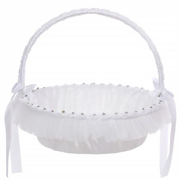 

wedding flowers flower girl baskets the fabric lace decoration cute handle basket white for