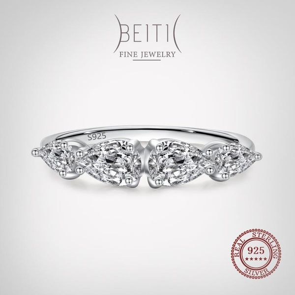 

cluster rings beitil authentic 925 sterling silver elegant water drop shape clear zircon for women statement fashion jewelry gift, Golden;silver