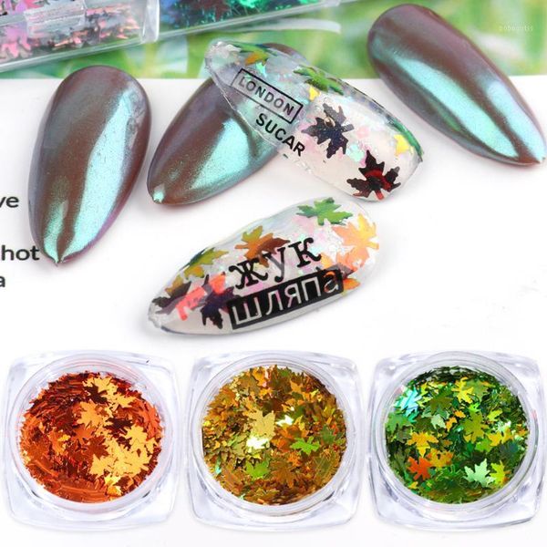 

box laser mirror nail art sequins 3d hographic glitter flakes for autumn designs manicure decor ly1528-11, Silver;gold