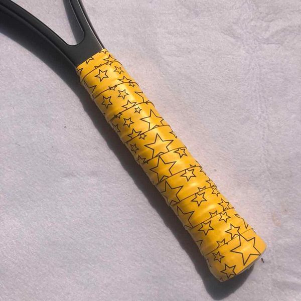 

3pccs retail zarsia yellow stars printing sticky feel tennis racket overgrip anti-skid sweat absorbed wraps taps overgrips sweatband, Yellow;black