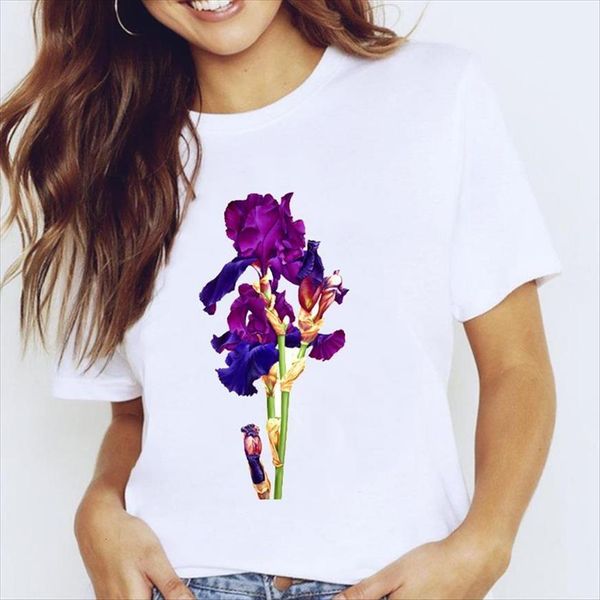

graphic flower valentine love printing women t shirt casual spring 90s summer clothes tees print female, White