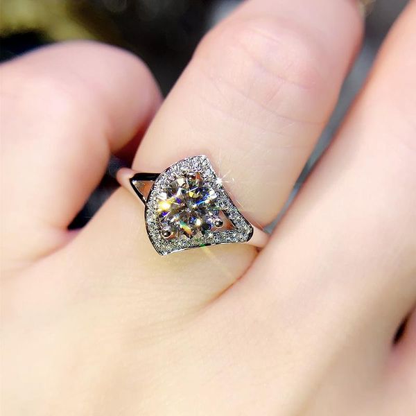 

1.5 white diamond jewelry real s925 silver ring for women fine anillos de bizuteria 925 gemstone box cluster rings, Golden;silver
