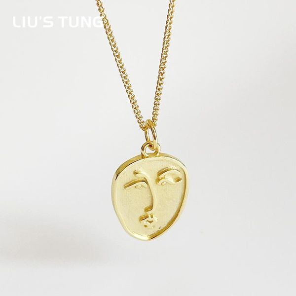 

chains liu's tung abstract face 925 sterling silver figure pendant necklaces for women minimalist jewelry handmade