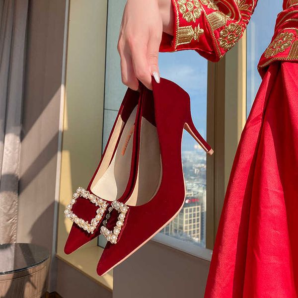 

women's sandals 878-5 bride xiuhe wedding drs two red high heel's 2022 single shoes size, Black