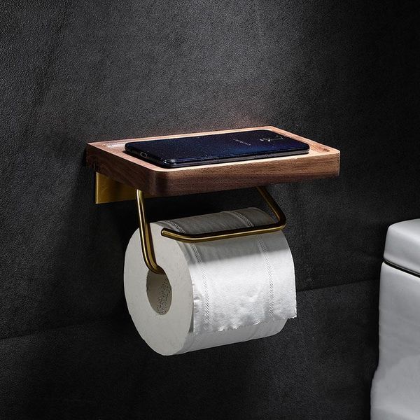 

toilet paper holder wall mount black walnut tissue creative solid wood brass roll phone drilling holders