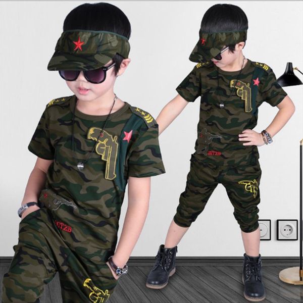 

boys clothing sets fashion summer solid cotton camouflage t shirts pants kids suit casual style children 3cs050, White